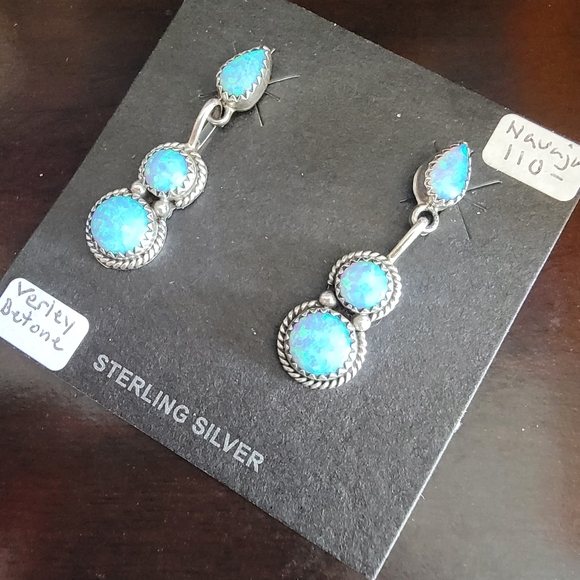 Sterling Silver Navajo Opal drop dangle earrings - Picture 2 of 2